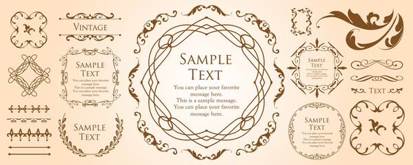 春の植物モチーフのフレームセット。ビンテージフラワー。装飾デザイン。流行りのあしらい
