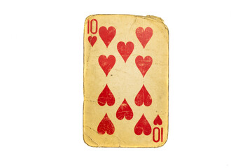 old dirty poker card isolated on white