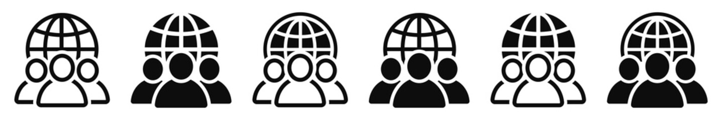 Set of team globe icons. Global team symbol. Earth with people signs. Vector illustration.