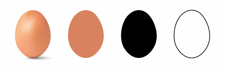 Set brown egg isolated on white. Vector illustration.