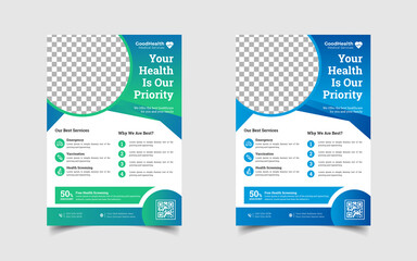 Medical Flyer Template | Healthcare Flyer | Poster, leaflet for Medical Business with Blue, Green Color