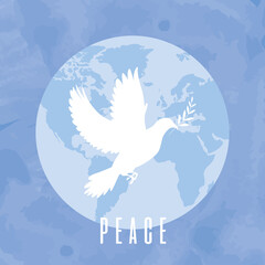 Silhouette of flying pigeon on an earth globe Peace concept background Vector