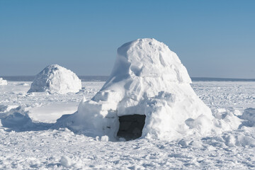 Real snow igloo house in the winter.	
