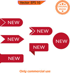 New note label, mark tag, sticker, corner and badge set. New tag ribbon and banner vector. New selling condition etiquette with promotion message to arrival advertise, 