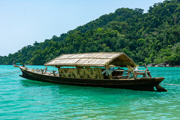 Traditional fishing boat at Morgan Village in Phang-Nga , Thailand.