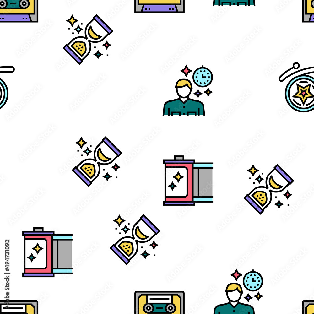 Poster nostalgia and memory vector seamless pattern thin line illustration