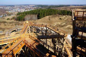 Fototapeta premium Wooden lookout tower at Kurza Gora, Kurzetnik, Warmia and Masuria, Poland
