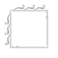 Abstract Black Simple Line Suqare With Leaf Leaves Frame Flowers Doodle Outline Element Vector Design Style Sketch Isolated Illustration For Wedding And Banner
