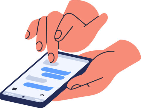 Hands Typing Messages on Smartphone Cartoon Illustration