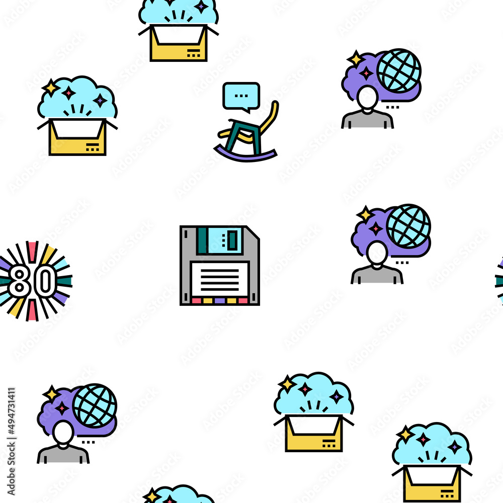 Poster nostalgia and memory vector seamless pattern thin line illustration