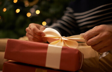 Tying the knot at Christmas. Shot of a handsome young man getting ready for Christmas.