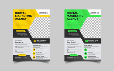 Modern Corporate business flyer template design set or a4 flyer template with blue, green, red, and yellow colors, marketing, business proposal, promotion flyer.