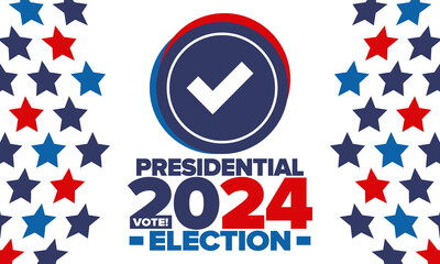 Presidential Election 2024 in United States. Vote day, November 5. US Election campaign. Make your choice! Patriotic american vector illustration. Poster, card, banner and background