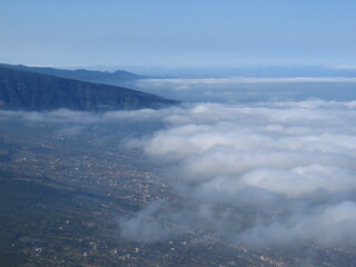 Views from plane of the Canary Islands with clouds