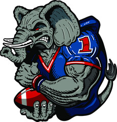angry elephant mascot holding football for school, college or league