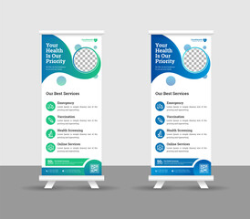 new modern abstract medical clinic roll up banner, creative minimal x banner stand for commercial and Multipurpose Use professional design