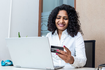 woman doing Online payment with card
