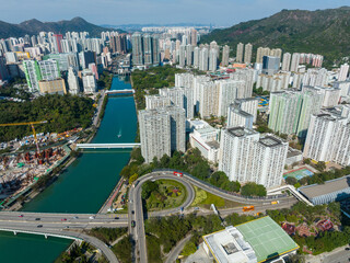 Aerial view of Hong Kong residential district in new territories west