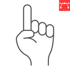Faith in Allah line icon, gesture and finger pointing, Allah is one vector icon, vector graphics, editable stroke outline sign, eps 10.