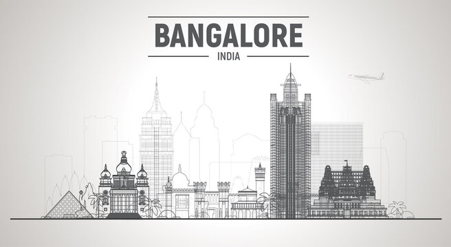 Bangalore( India ) skyline with panorama in white background. Vector Illustration. Business travel and tourism concept with modern buildings. Image for presentation, banner, web site.