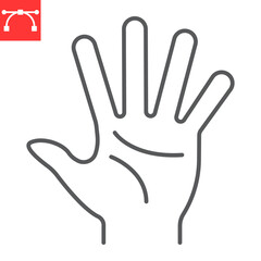Raised hand line icon, gesture and palm, hello vector icon, vector graphics, editable stroke outline sign, eps 10.