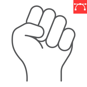 Fist raised up line icon, gesture and power, fist vector icon, vector graphics, editable stroke outline sign, eps 10.