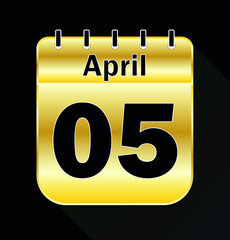 April day 5 Gold - Calendar Icon - Vector Illustration