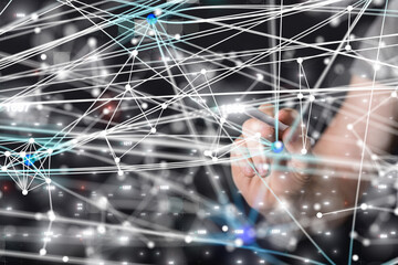 Global network. Blockchain. 3D illustration. Neural networks and artificial intelligence. Abstract