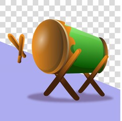 3D vector hd green drum mosque with stick drum