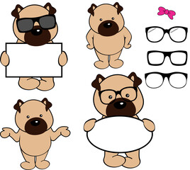 chibi kawaii pug dog cartoon standing set collection in vector format