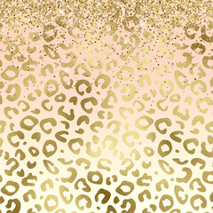 Golden leopard print texture, gold glitter gradienr background. © Nadzezhda