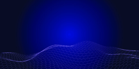 Blue abstract background and hexagon wave