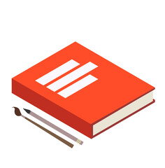 isometric of red book with pen and brush vector icon for web design