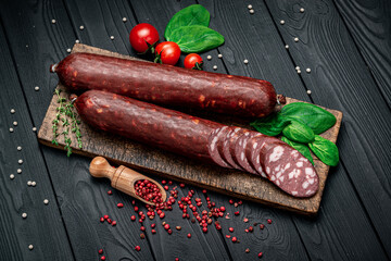 Smoked sausage from different types of meat