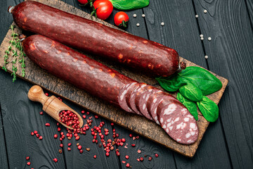 Smoked sausage from different types of meat