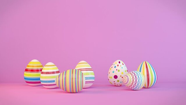Frohe Ostern - 7 farbenfrohe, bemalte Ostereier auf pinken Hintergrund - Happy Easter - Oster - Loop