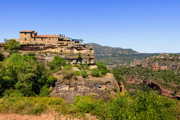 Siurana, Tarragona, Spain - July 2021 - The view of the village located on a cliff