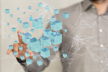 abstract lines with dots over dark background.