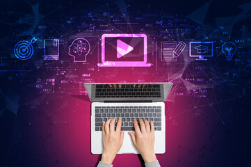 Webinar concept with person using a laptop computer