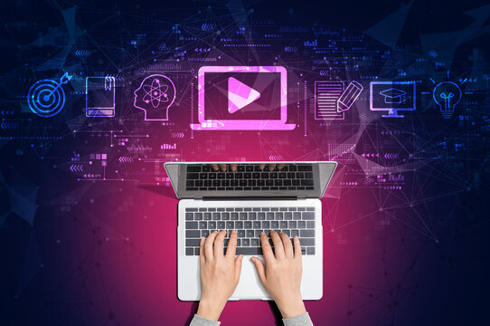 Webinar concept with person using a laptop computer