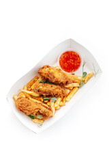 strips with french fries and sauce