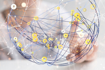 holding 3D rendering group of blue people