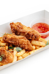 strips with french fries and sauce