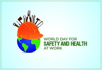 World Day for Safety and Health at Work concept. The planet Earth and the helmet symbol of safety and health at work place. vector illustration.