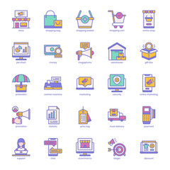 Ecommerce icon pack for your website design, logo, app, UI. Ecommerce icon filled color design. Vector graphics illustration and editable stroke.