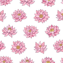 Fototapeta na wymiar Seamless vector pattern of lotuses. Decoration print for wrapping, wallpaper, fabric, textile. 