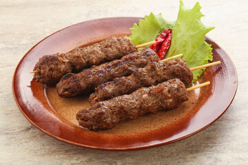 Beef kebab skewer minced meat