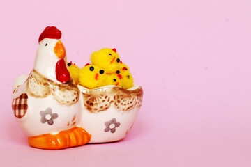 Easter composition on a light pink background with a space for your text or design