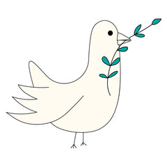 White dove of peace with branch Line art Vector illustration for Earth Day and World Environment Day Isolated on white background 