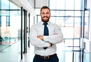 A successful entrepreneur believes in his abilities. Portrait of a young businessman standing with his arms crossed in an office.